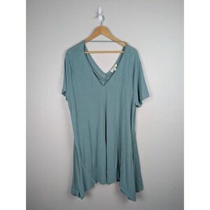 Umgee Tunic Top Women 2XL Green Asymmetrical Stretchy Knit Comfort Casual 196
